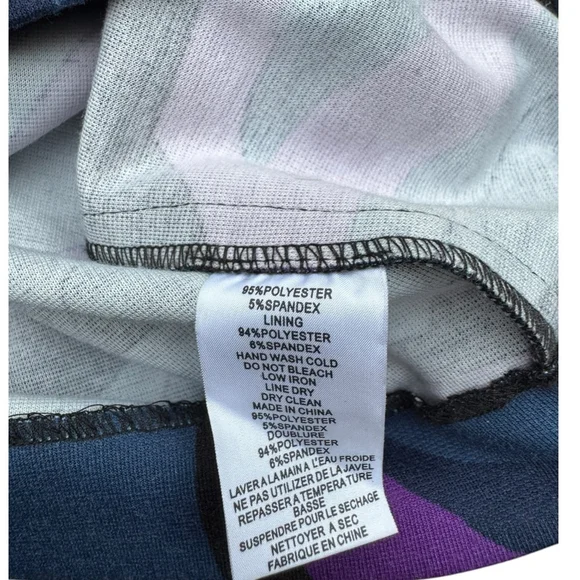 Trina Turk Size 14 Bell Sleeve Dress | Purple & Blue Swirl Geometric Mod Print - Picture 8 of 11